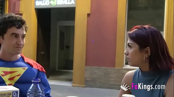 She gets rescued by the PORN SUPERMAN: She blows her cock in exchange!