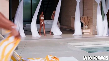 Blonde and Brunette Share Big Cock and Cumshot