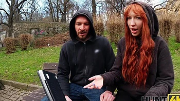 Redhead Charlie Dean and natural Lilly Mays fuck on sofa