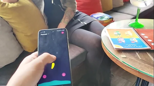 Remote control orgasm of my stepsister in Bar !