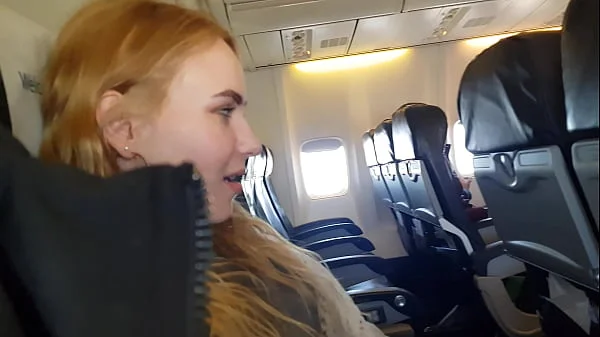 PUBLIC AIRPLANE Handjob and Blowjob