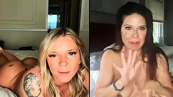 Brunette milf strips and jerks off solo